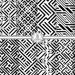 A set of vector seamless patterns. Modern geometric textures. Monochrome.