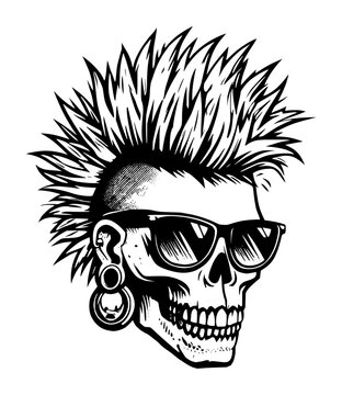 skull punk logo with glasses
