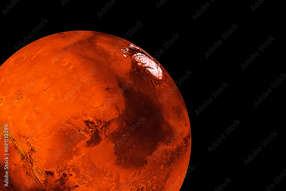 Poster planet mars on a dark background. elements of this image furnished by nasa