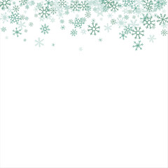 Square winter snow frame with blue snowflakes on a white background. Festive Christmas banner, New Year card. Symbols of frosty winter. Vector illustration.