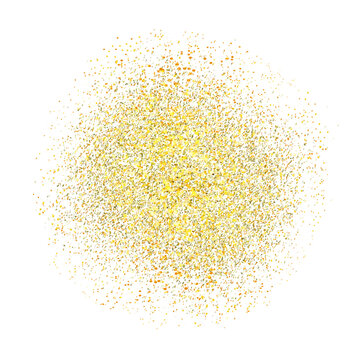 Shine gold dust spray mist of atomizer, circular stipple shape, glowing sparkles golden dust particles, paint dust particles, dotted round grainy spray circle gradient, grunge textured effect - vector