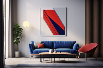 Modern Dark Blue Sofa in Stylish Living Room
