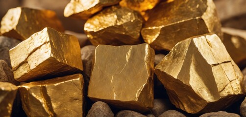  a pile of gold nuggets sitting next to each other on top of a pile of rocks and pebbles.