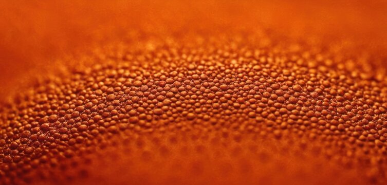  a close up view of a textured surface of orange and brown color, with a black dot at the center of the image.