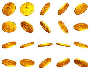 Glossy Egyptian Gold Coins set PNG.  Pharaoh Treasure .Transparent background - obrazy, fototapety, plakaty