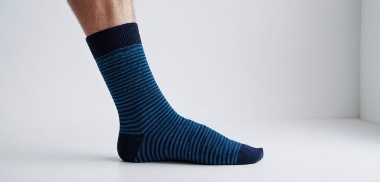  a man's legs wearing a pair of blue and black striped socks with a man's leg wearing a pair of blue and black striped socks with a man's legs wearing a pair of blue striped socks.
