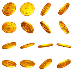Glossy Egyptian Gold Coins set PNG.  Pharaoh Treasure .Transparent background - obrazy, fototapety, plakaty