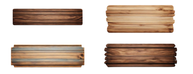 Collection of Wooden blank sign isolated on transparent or white background (Generative Ai)