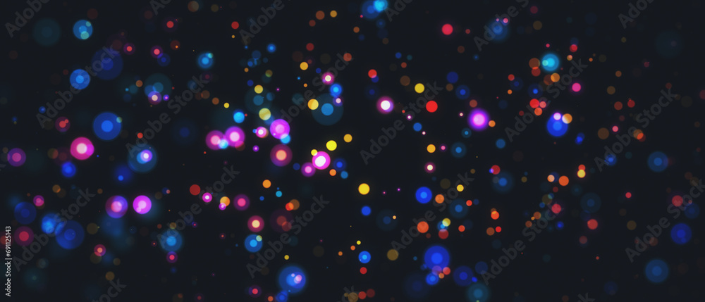 Poster Abstract blurry bokeh Christmas on wide backdrop. Landing page concept. 3D Rendering.