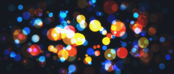 Abstract blurry bokeh Christmas on wide background. Landing page concept. 3D Rendering.