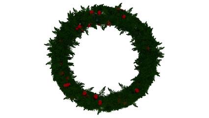Christmas tree round border with green fir branches, isolated on transparent background. Pine, xmas evergreen plants circle frame. Vector ring string garland decor
