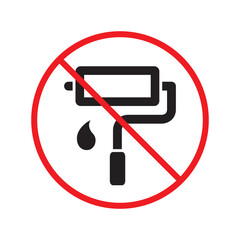 Do not paint sign. Prohibited painting vector icon. No paint icon. Forbidden brush icon. Warning, caution, attention, restriction, danger flat sign design. Paint roller symbol pictogram