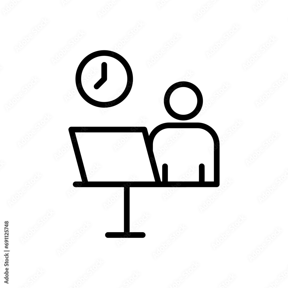 Poster flexible schedule work icon. office or remotely working hours with flexibility and adaptivity symbol. freelancer with laptop and tight deadline vector sign. remote job meeting with flexible schedule 