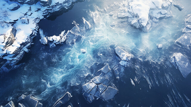 Fragment of a private new houseView of frozen ice on the river in winter,Generated by AI