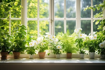 window sill garden with various plants