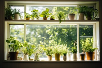 window sill garden with various plants