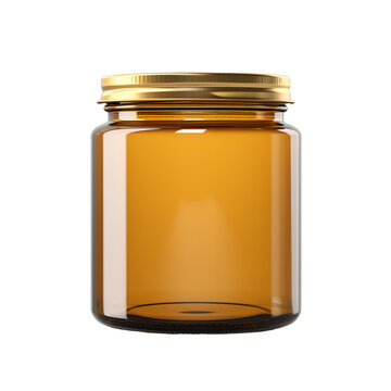 straight-sided amber glass jar with brass lid isolated background