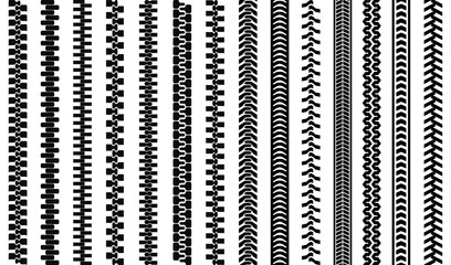 Zipper sign set silhouette, collection zipper seamless, different zippers brush elements, fasteners patterns – stock vector © dlyastokiv
