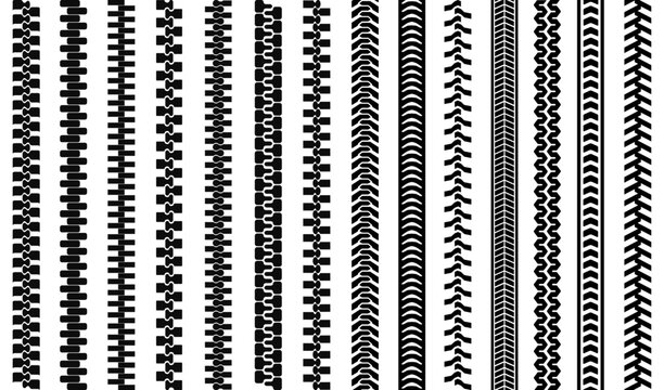 Zipper sign set silhouette, collection zipper seamless, different zippers brush elements, fasteners patterns &ndash; stock vector