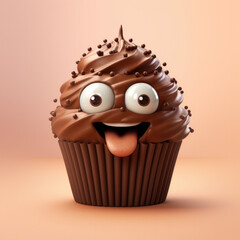 Cute Cartoon Chocolate Cupcake Character 