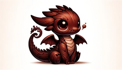 2D illustration of a young baby mahogany wood dragon isolated on a white background - obrazy, fototapety, plakaty