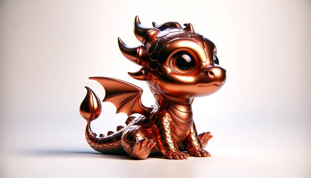 2D illustration of a young baby copper dragon isolated on a white background