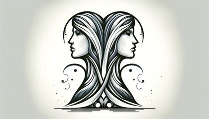 Zodiac signs, western astrology, 2D illustration of the gemini zodiac sign