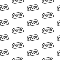 Hand drawn timer, clock seamless pattern. Doodle outline pattern with clock. Scribble clock wrapper, wallpaper for school design, office, freelance, textiles. Adult, kids linear clock coloring page 