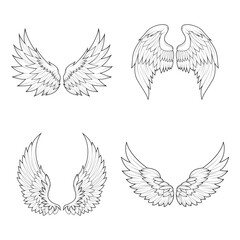 Collection of angel wings outline. Tribal wing tattoos