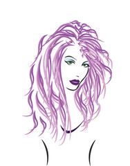 Woman with purple hair. Girl face	