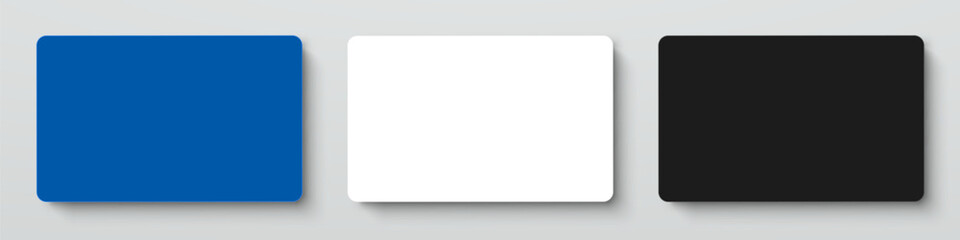 Mockup modern black, blue and white business card template, gift card paper placeholder template mockup with shadows effect on a gray background, mockup visit card &ndash; stock vector