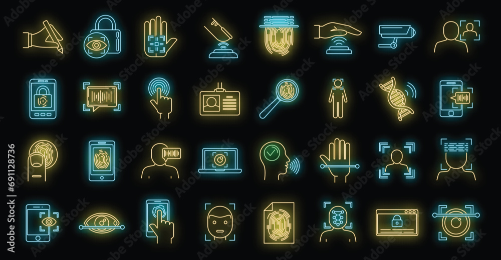 Poster modern biometric authentication icons set. outline set of modern biometric authentication vector ico