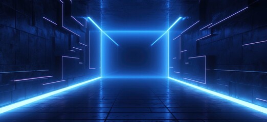 Obraz premium blue LED lights in dark tunnel