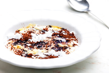 semolina porridge with cocoa, sugar and melted butter