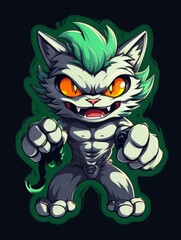 Cartoon sticker evil fighter kitten, AI