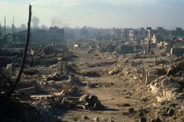 Urban Devastation. Desolate Cityscape in the Aftermath of a Brutal Armed Assault