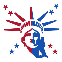 The red and blue head of the Statue of Liberty, symbolizing the Republican and Democratic parties. Isolated vector illustration.