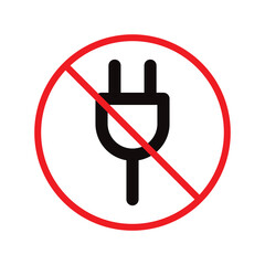 No plug icon. Forbidden plug connection icon. Do not connect plug vector sign. Prohibited plug vector icon. Warning, caution, attention, restriction flat sign design. UX Uİ