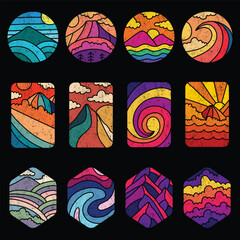 Abstract landscape retro 80 style set collection for your company or brand