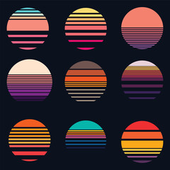 Abstract sunset retro 80 style set collection for your company or brand