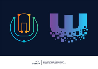 Technology digital initial letter W logo design.