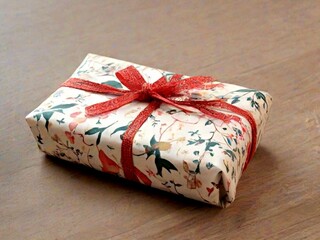 Gift box with a red bow on a white background, close-up