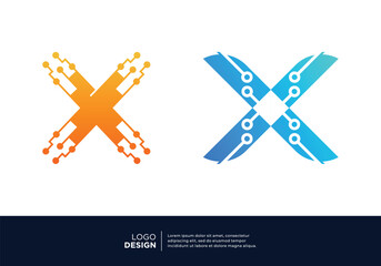 Letter X tech logo design inspiration.