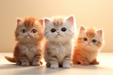 Super cute kittens, 3d rendering