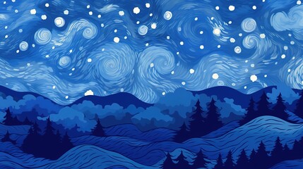 Fototapeta na wymiar Wallpaper tilable pattern of sky in style of Vicent Van Gogh Starry Night