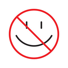 No smile icon. Forbidden emoji icon. No smile vector symbol. Prohibited vector icon. Warning, caution, attention, restriction flat sign design. Do not smile pictogram UX UI