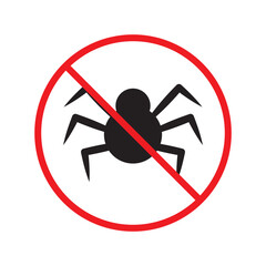 Forbidden spider icon. No bugs icon. Prohibited insects vector icon. Warning, caution, attention, restriction, danger flat sign design. Warning wild insect sign UX UI