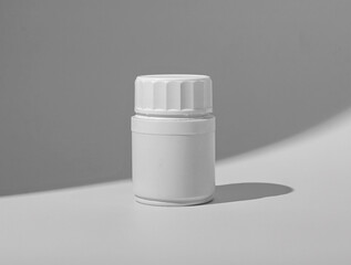 Medicine jar, package, white bottle mock up. Abstract vitamins, pills