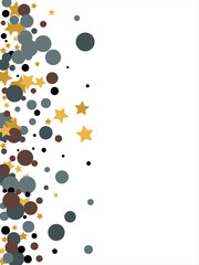 Gold, blue, brown, black confetti with circles and stars. Cosmic shine. Christmas abstract pattern. Beautiful illustration for postcard, banner, web. Background for the image. Vector illustration