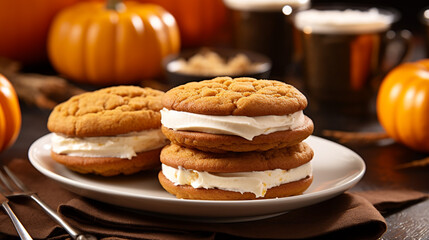 Pumpkin whoopie pies, fall season baking created with Generative Ai